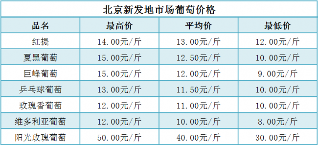 北京新发地市场葡萄价格