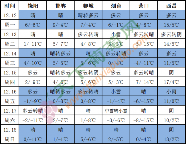 天气预报表